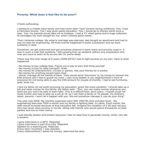 Poverty: What does it feel like to be poor?