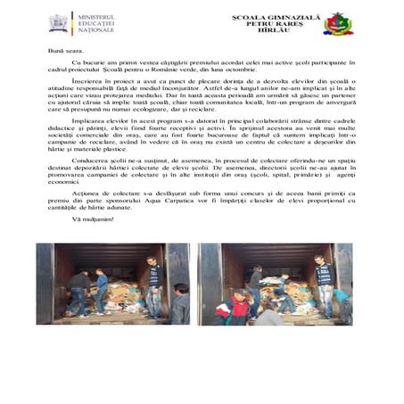 Poveste reciclare Scoala Gimnaziala Harlau, jud. Iasi