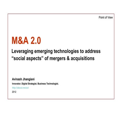 M&A 2.0: Addressing "social aspects" of mergers and acquisitions