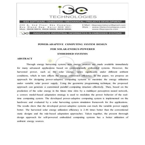 Power adaptive computing system design for solar-energy-powered embedded systems