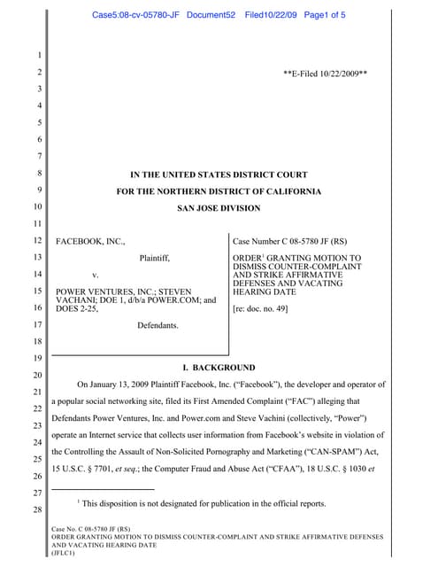 Dismissal of Power.com's Suit Against Facebook