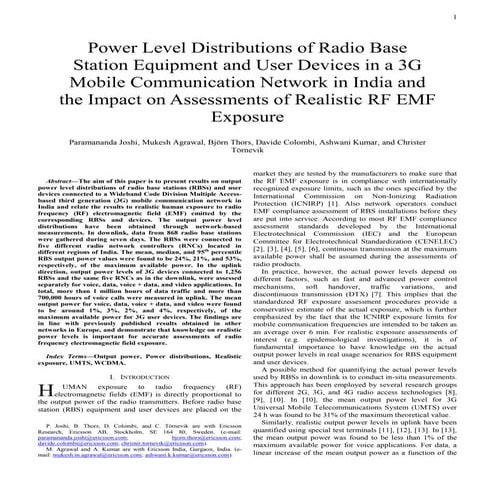 Conference Paper: Power Level Distributions of Radio Base Station Equipment a...