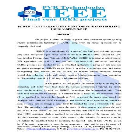 Power plant parameters monitoring &amp; controlling using x beezig bee