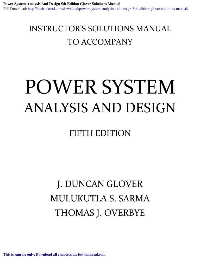 Power System Analysis And Design 5th Edition Glover Solutions Manual