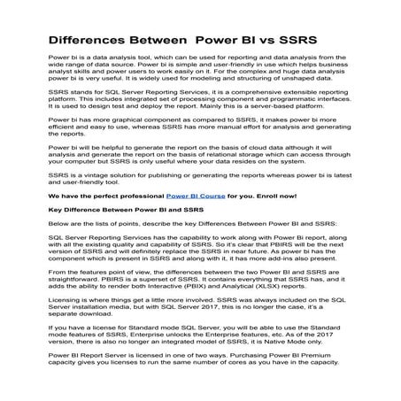 Differences Between  Power BI vs SSRS