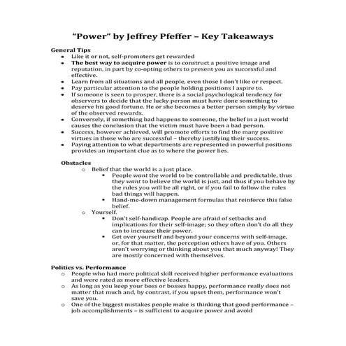 Power by Jeffrey Pfeffer - Key Takeaways