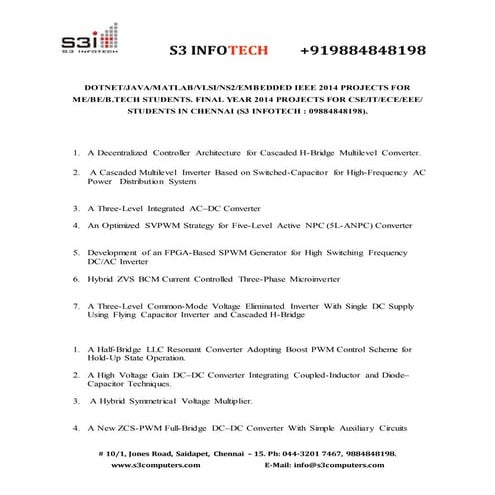 Power elec  titles  2014_2015_S3 Infotech: 09884848198 chennai