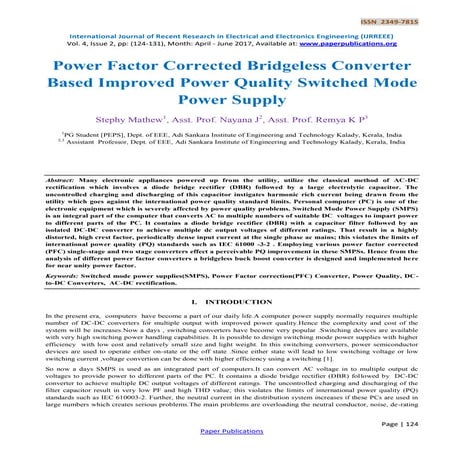 Power Factor Corrected Bridgeless Converter Based Improved Power ...
