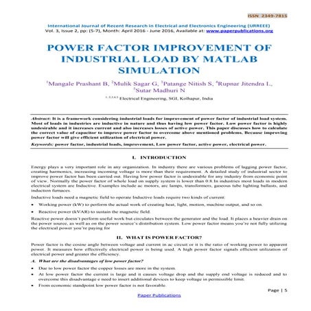 POWER FACTOR IMPROVEMENT OF INDUSTRIAL LOAD BY MATLAB SIMULATION