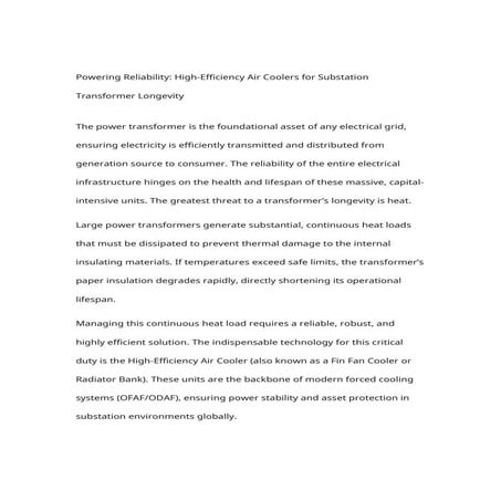 Powering Reliability High-Efficiency Air Coolers for Substation Transformer L...