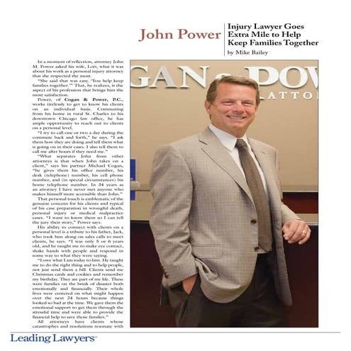 John Power Profile in Leading Lawyers Magazine