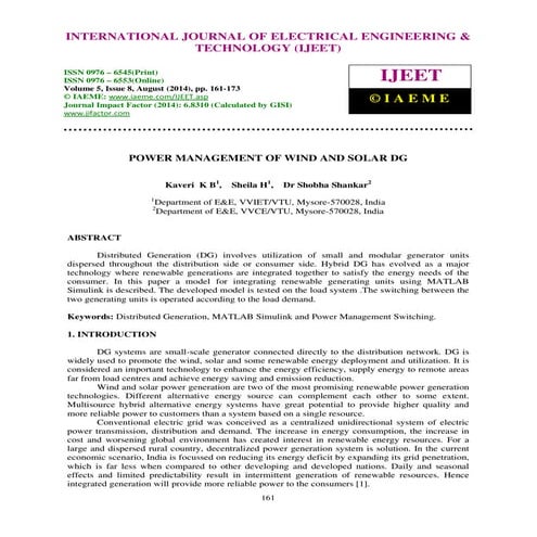 Power management of wind and solar dg