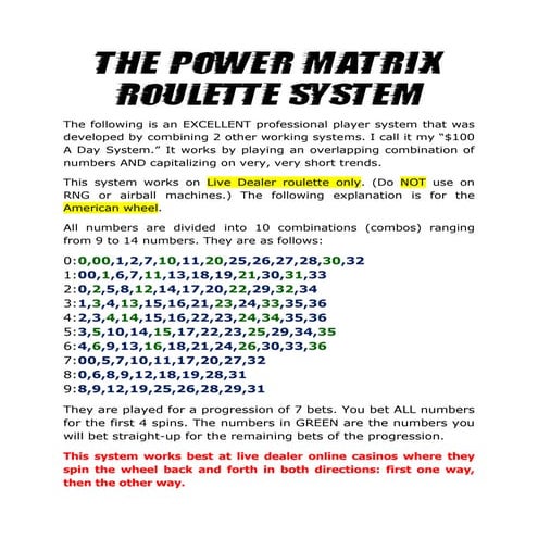 POWER MATRIX ROULETTE SYSTEM