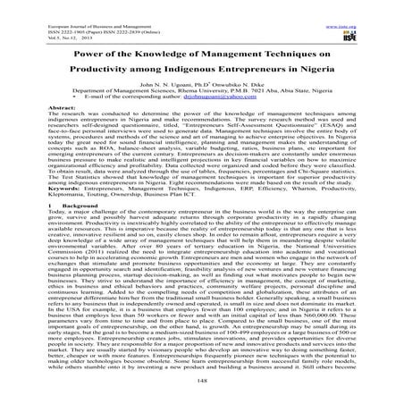Power of the knowledge of management techniques on productivity among indigen...