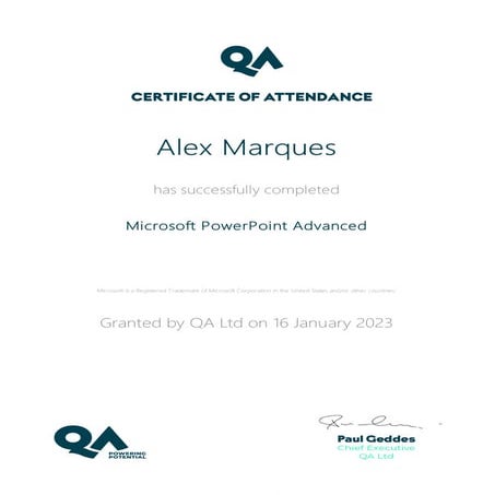 PowerPoint Advanced Certificate | QA 2023 | PDF