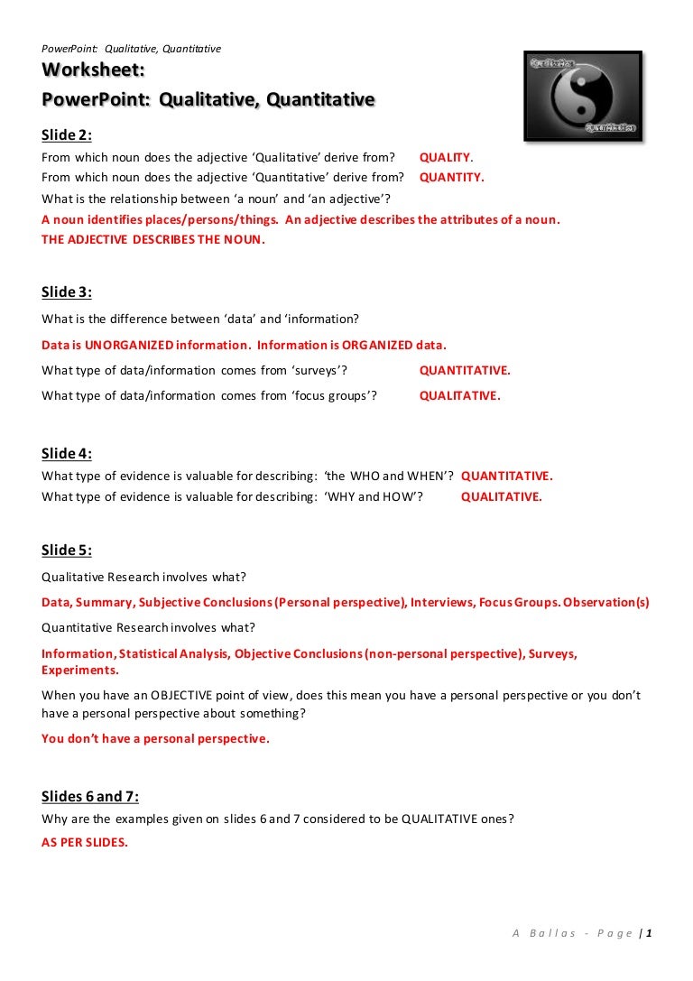 worksheet Qualitative Vs Quantitative Worksheet worksheet answers qualitative quantitative powerpoint
