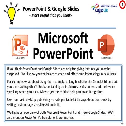 PowerPoint (Handouts) and Google slides.