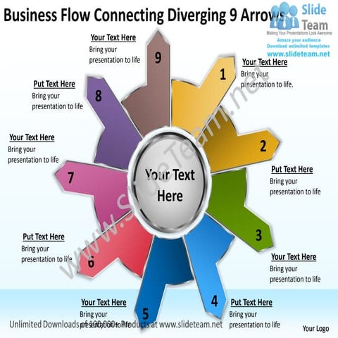 Powerpoint presentations flow connecting diverging 9 arrows charts and diagra...
