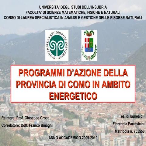 Programmi d'azione della Provinica di Como in ambito energetico