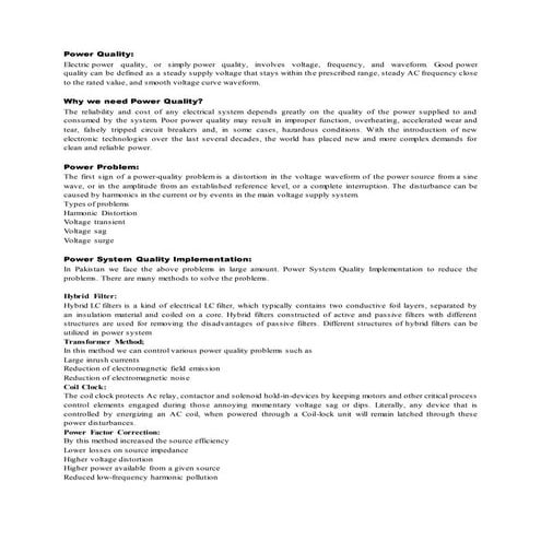 Power System  quality implementation 