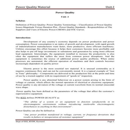 Power quality notes unit 1 | PDF