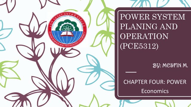 Power system planing and operation (pce5312) chapter four