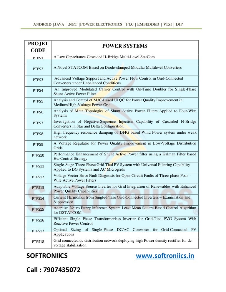 Power system topics list ieee 2017 2018