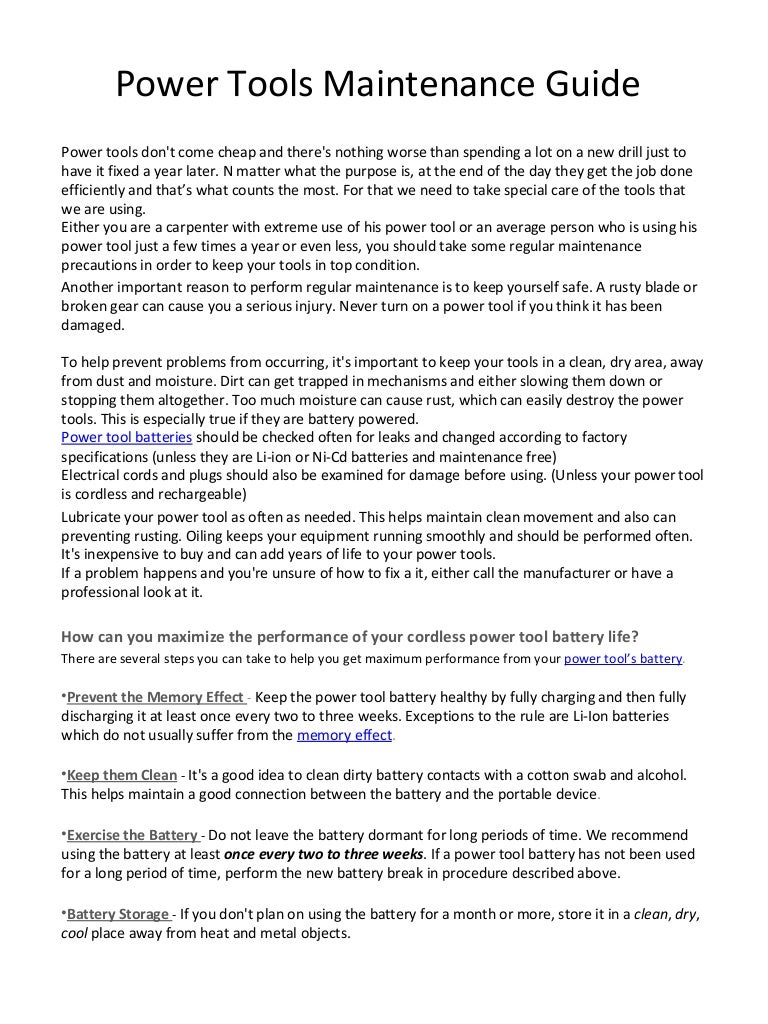 Power tools maintenance guide