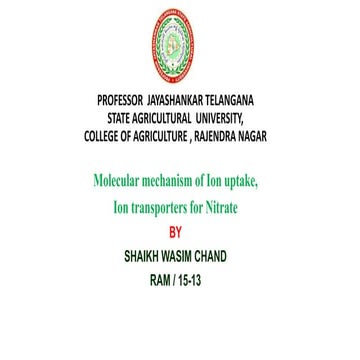 Molecular mechanism of Ion uptake,  Ion transporters for Nitrate