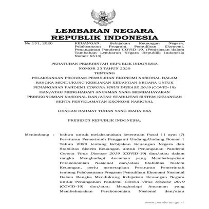 Peraturan Pemerintah Nomor 23 Tahun 2020