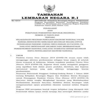 Lampiran Peraturan Pemerintah Nomor 23 Tahun 2020