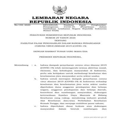 Peraturan Pemerintah Nomor 29 Tahun 2020