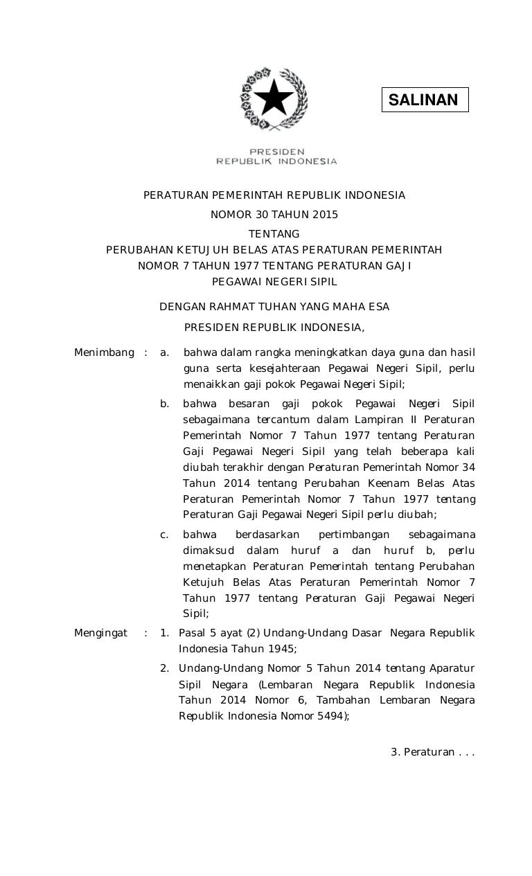 Pp 30 th 2015 gaji pns 2015