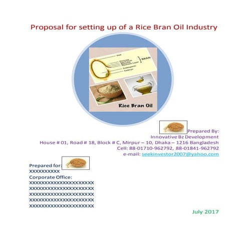 project proposal for rice bran oil, asking 50M$ JV capitalists ...