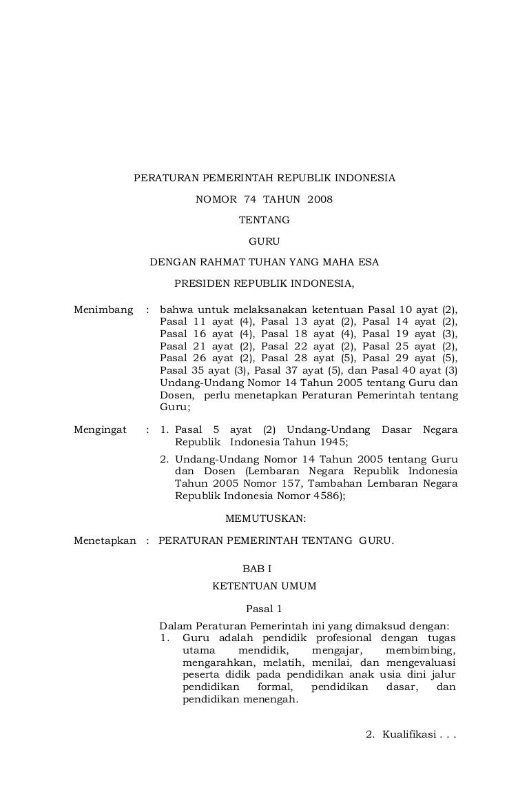 Pp 74 Tahun 2008 Tentang Guru