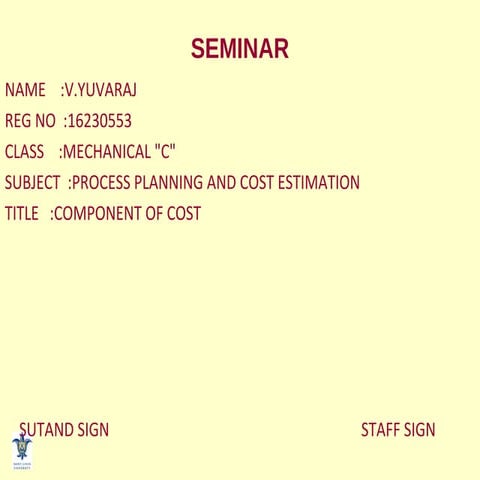 COMPONENT OF COST BY G.DINESHPIRAN [DP]