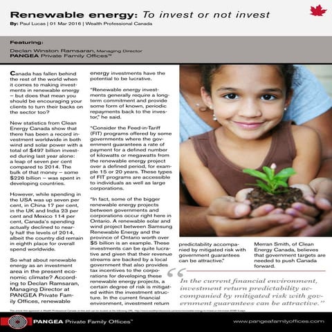  Renewable Energy Investment article March, 2016