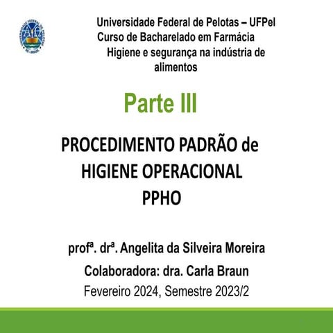 aula ppho - PROCEDIMENTO PADRÃO DE HIGIENE PESSOAL | PDF