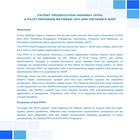 PPH Pilot Program between japan and vietnam