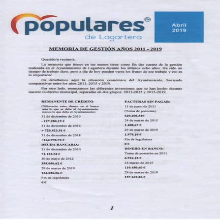 PP lagartera memoria Para Elecciones 2019 Propaganda