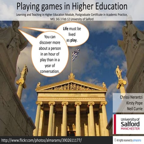 Playing games in HE: presented at the MEL SIG event, University of Salford, 3...