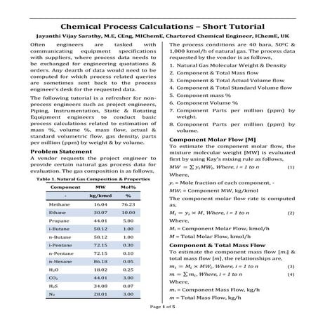 Chemical Process Calculations – Short Tutorial