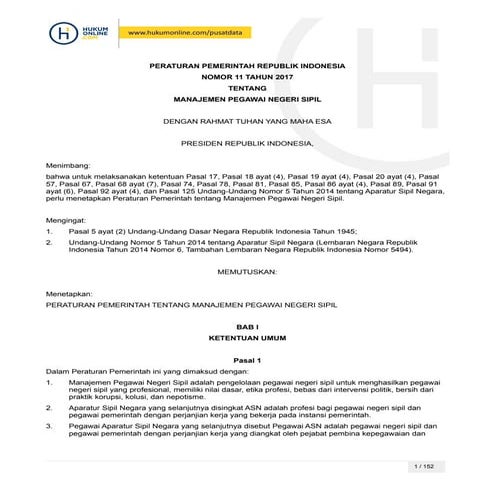 Pp no 11 2017 ttg  managemen ASN pns