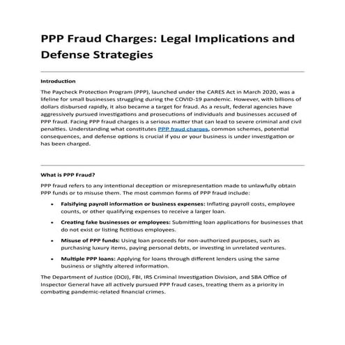 PPP Fraud Charges by pkatzlegal law pdf. | PDF