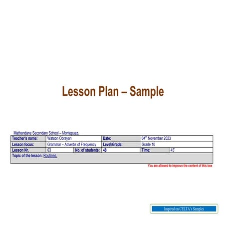 PPP Lesson plan sample.pdf taught at unirovuma university