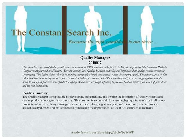 Quality Manager Position