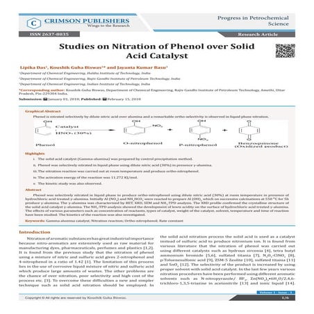 Studies on Nitration of Phenol over Solid Acid Catalyst by Lipika Das, Koushi...