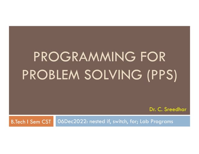 Programming for Problem Solving