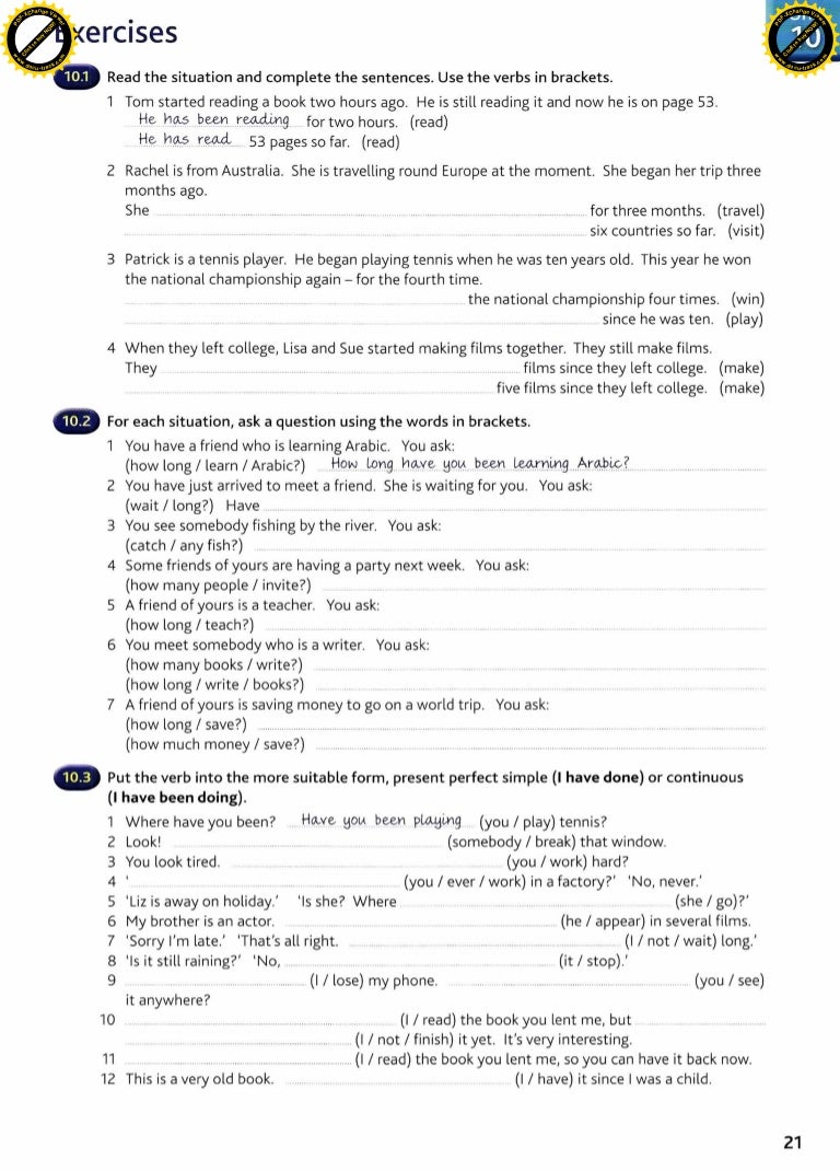 Esercizi Su Present Perfect Simple E Continuous