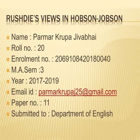 Rushdie's view on Hobson-Jobson